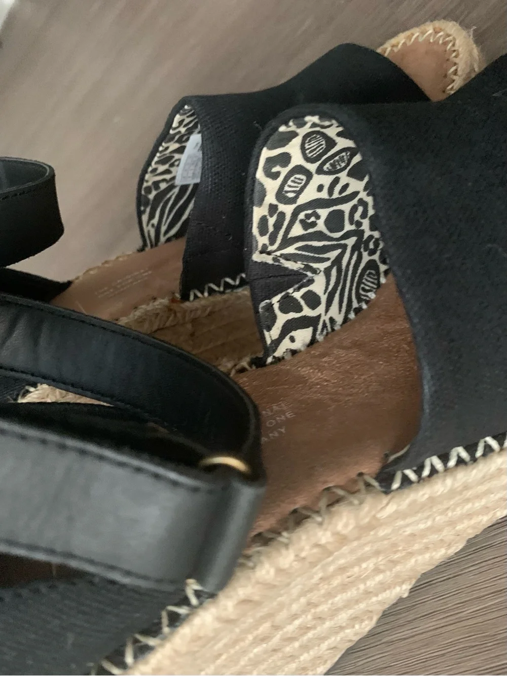 TOMS Black Canvas Espadrille Wedge Sandals with Ankle Strap